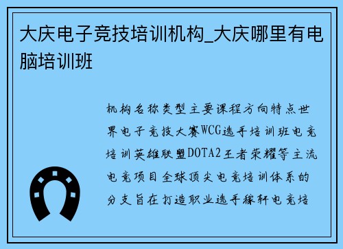 大庆电子竞技培训机构_大庆哪里有电脑培训班