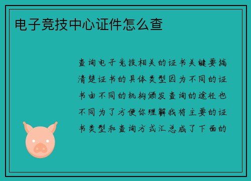 电子竞技中心证件怎么查